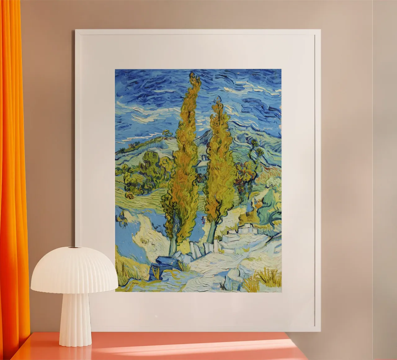 I pioppi di Saint-Rémy di Vincent van Gogh (1889) poster con telaio in legno da Venus Art