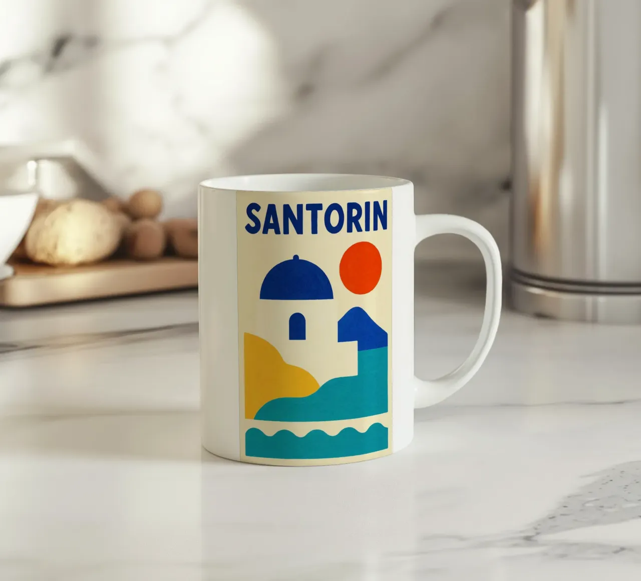 Cupola blu di Santorini tazza in ceramica da JETLAG | affiches voyage