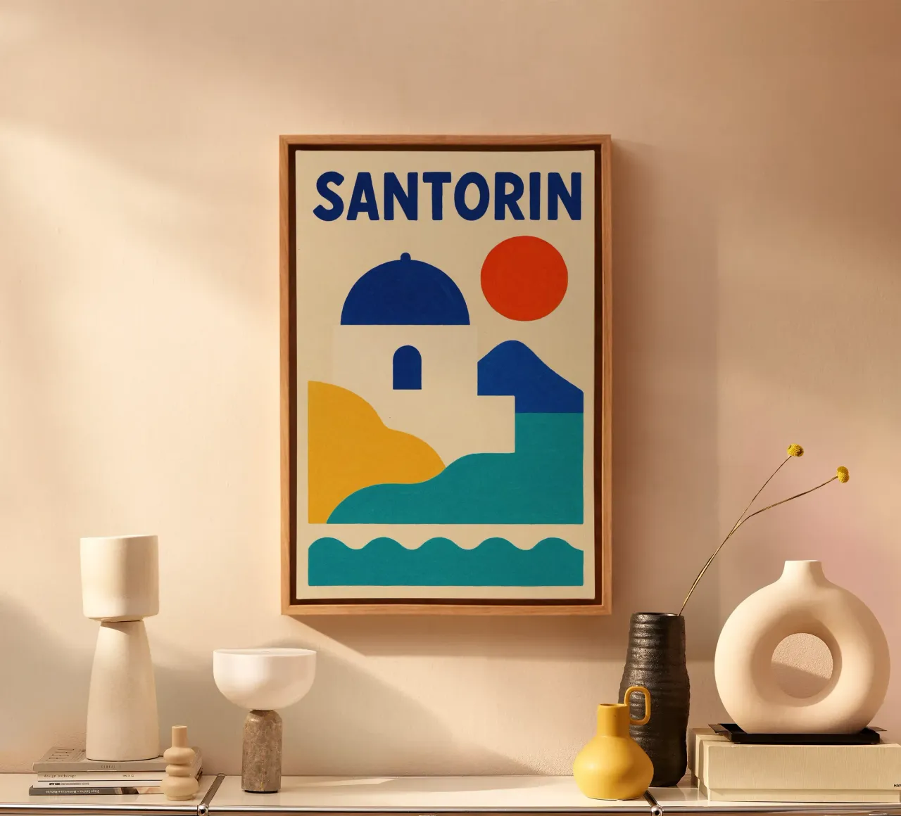 Cupola blu di Santorini tela con Cornice a cassetta da JETLAG | affiches voyage