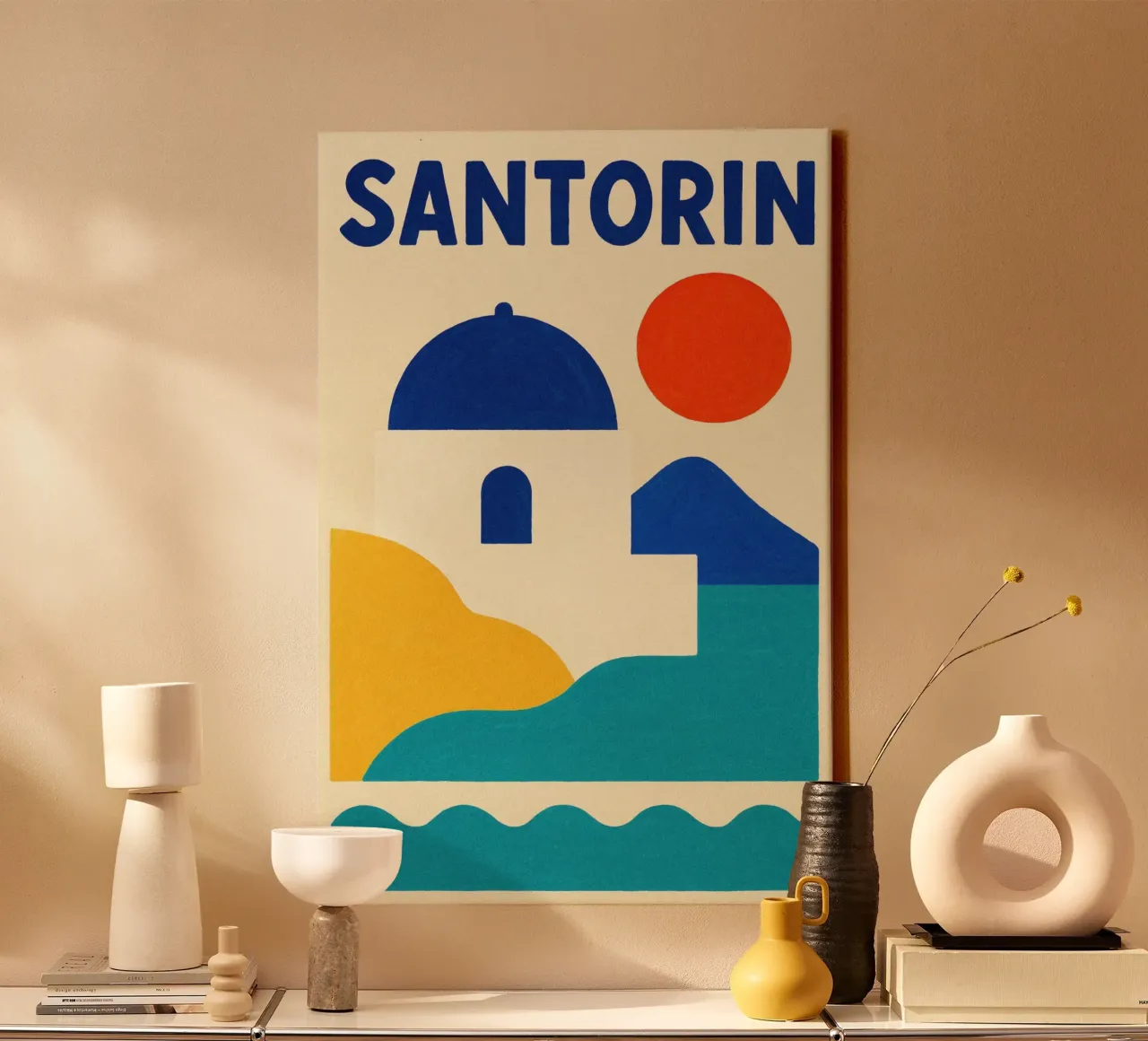 Cupola blu di Santorini tela con Cornice a cassetta da JETLAG | affiches voyage