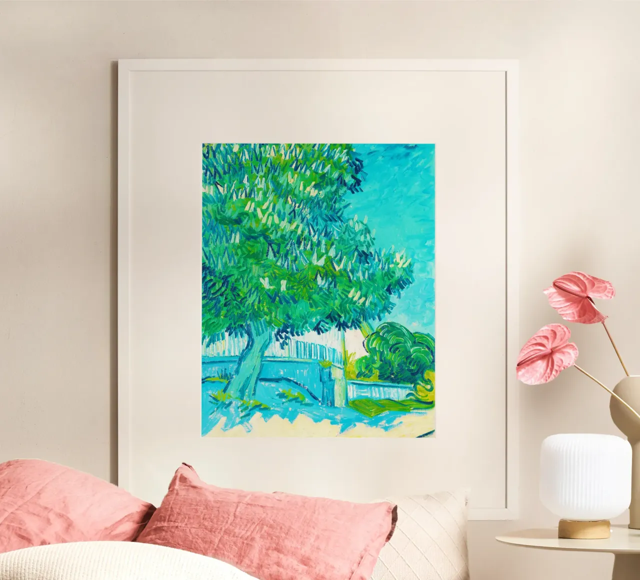 Castagni in fiore di Vincent van Gogh (1890) poster con telaio in alluminio da Venus Art