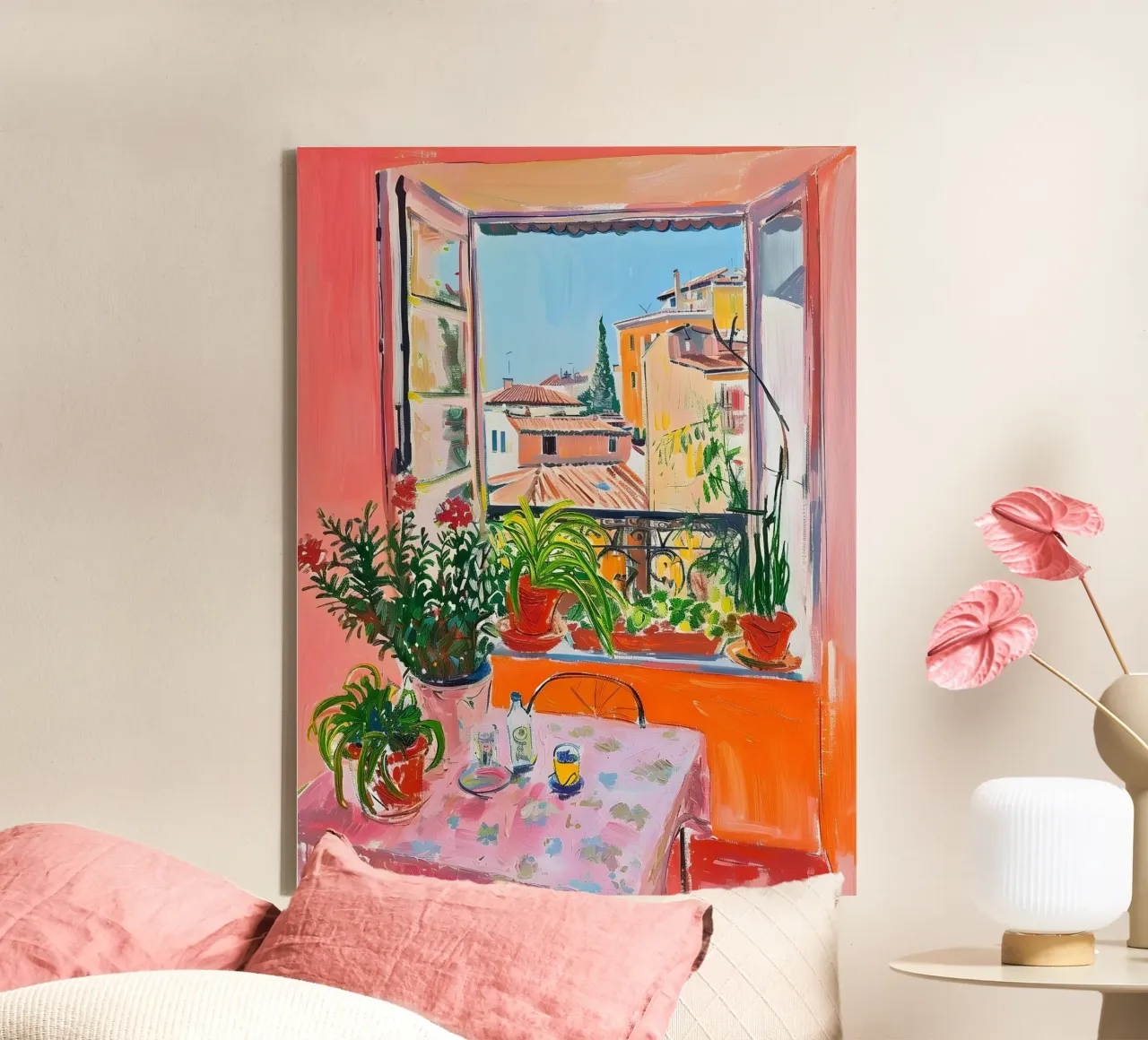 View from the window with decorated table canvas by Yaso Design & Art