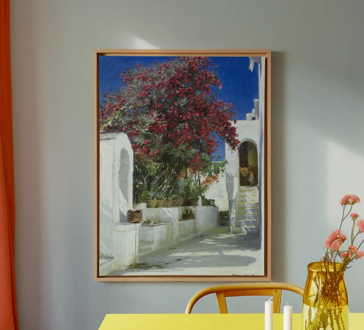 Oleanders in bloom canvas met Baklijst van Christopher Soto