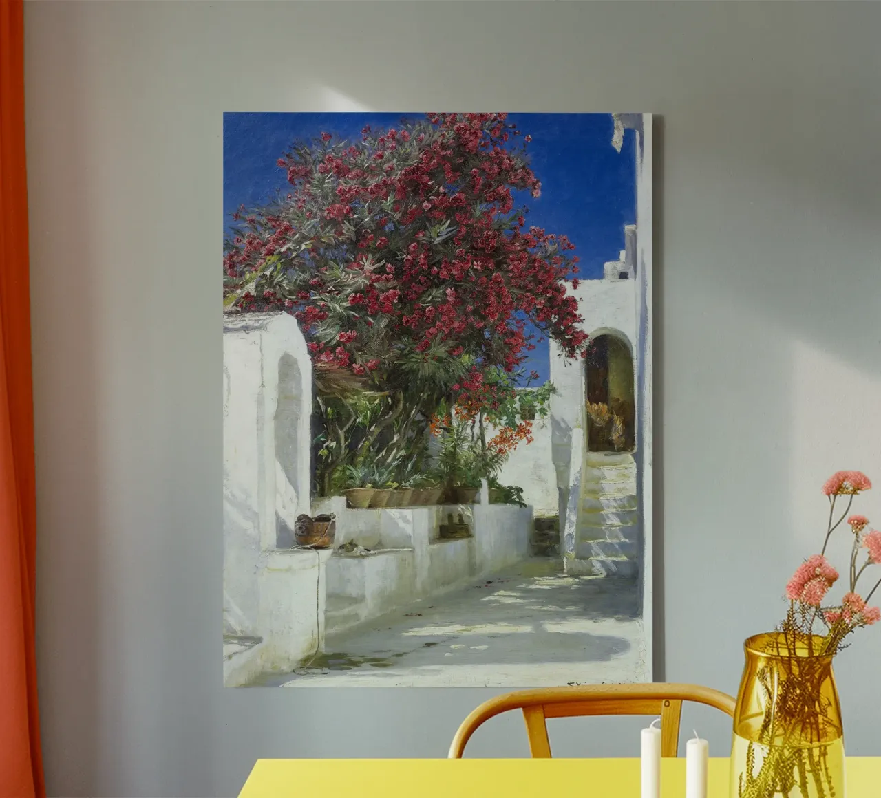 Oleanders in bloom canvas met Baklijst van Christopher Soto