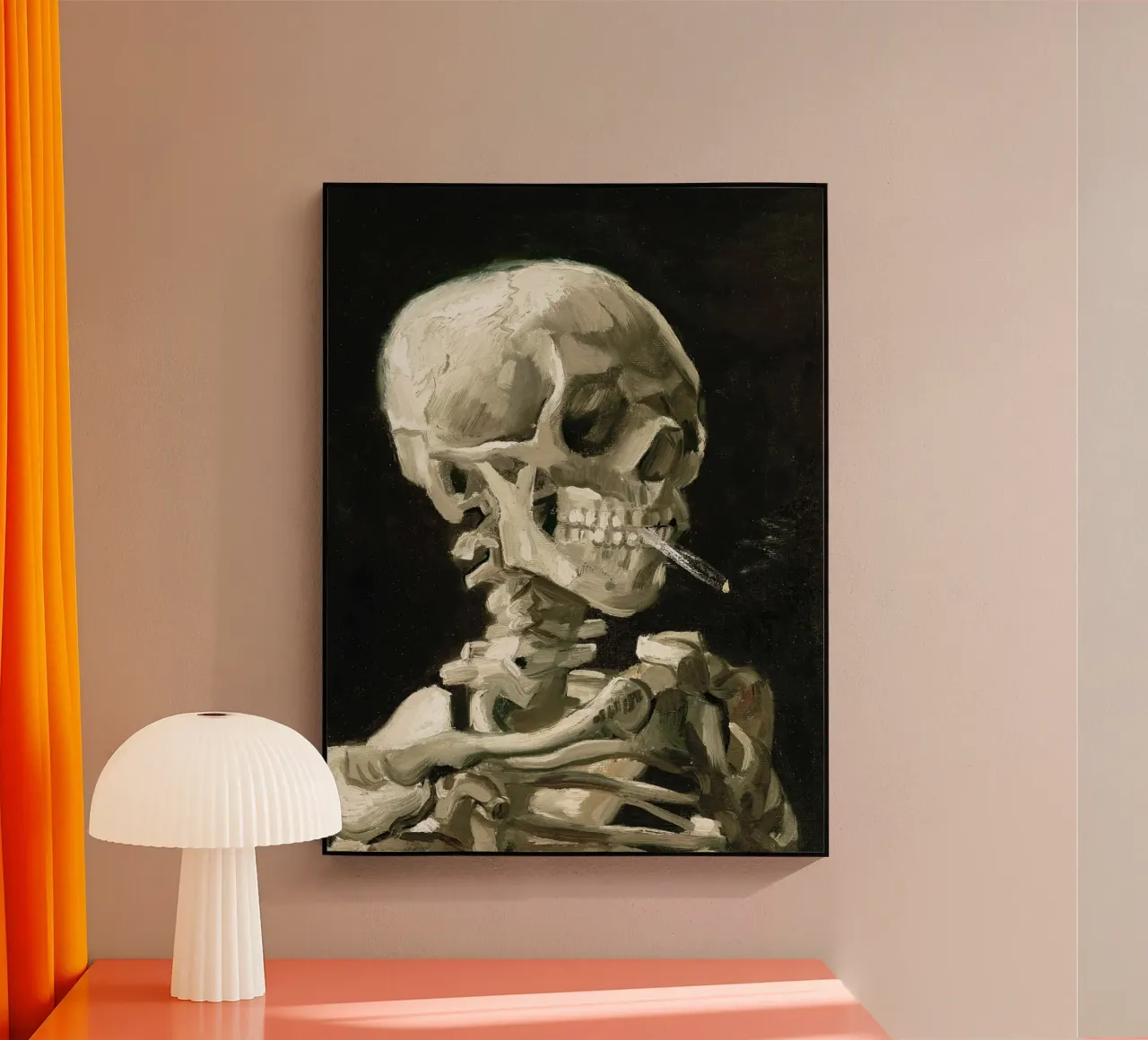 Testa di scheletro con sigaretta accesa plexiglass da Christopher Soto