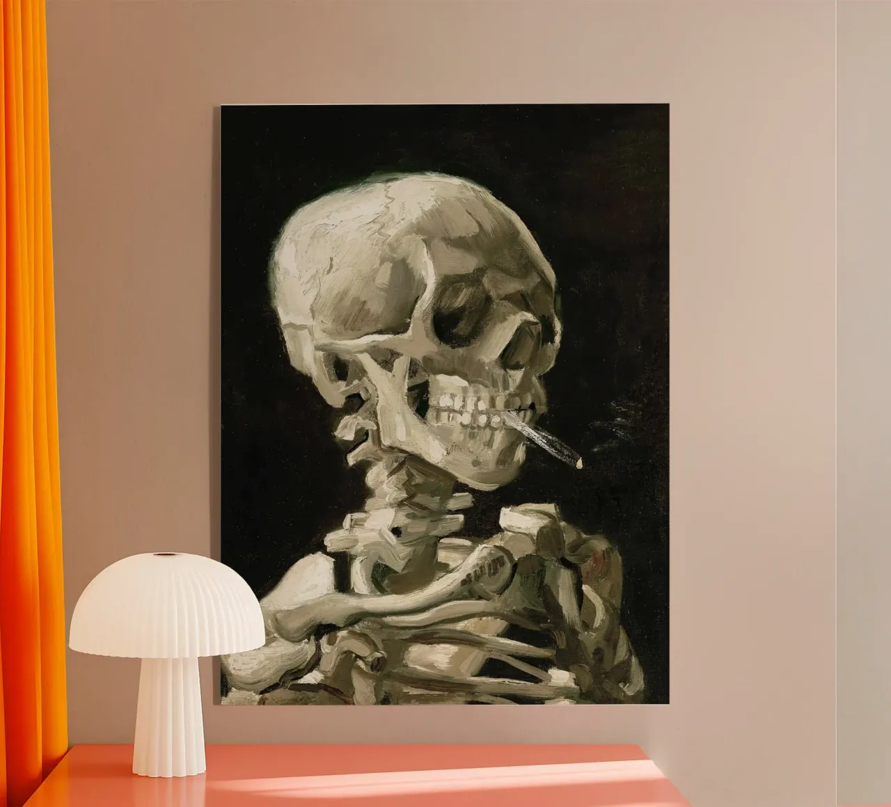 Testa di scheletro con sigaretta accesa plexiglass da Christopher Soto