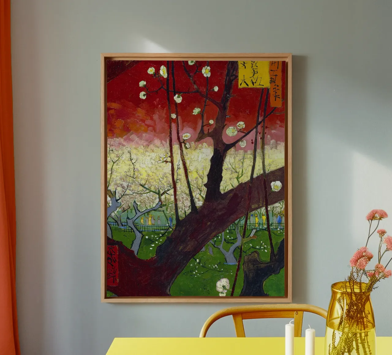 Plum tree in bloom (after Hiroshige) canvas with Floater frame by Christopher Soto