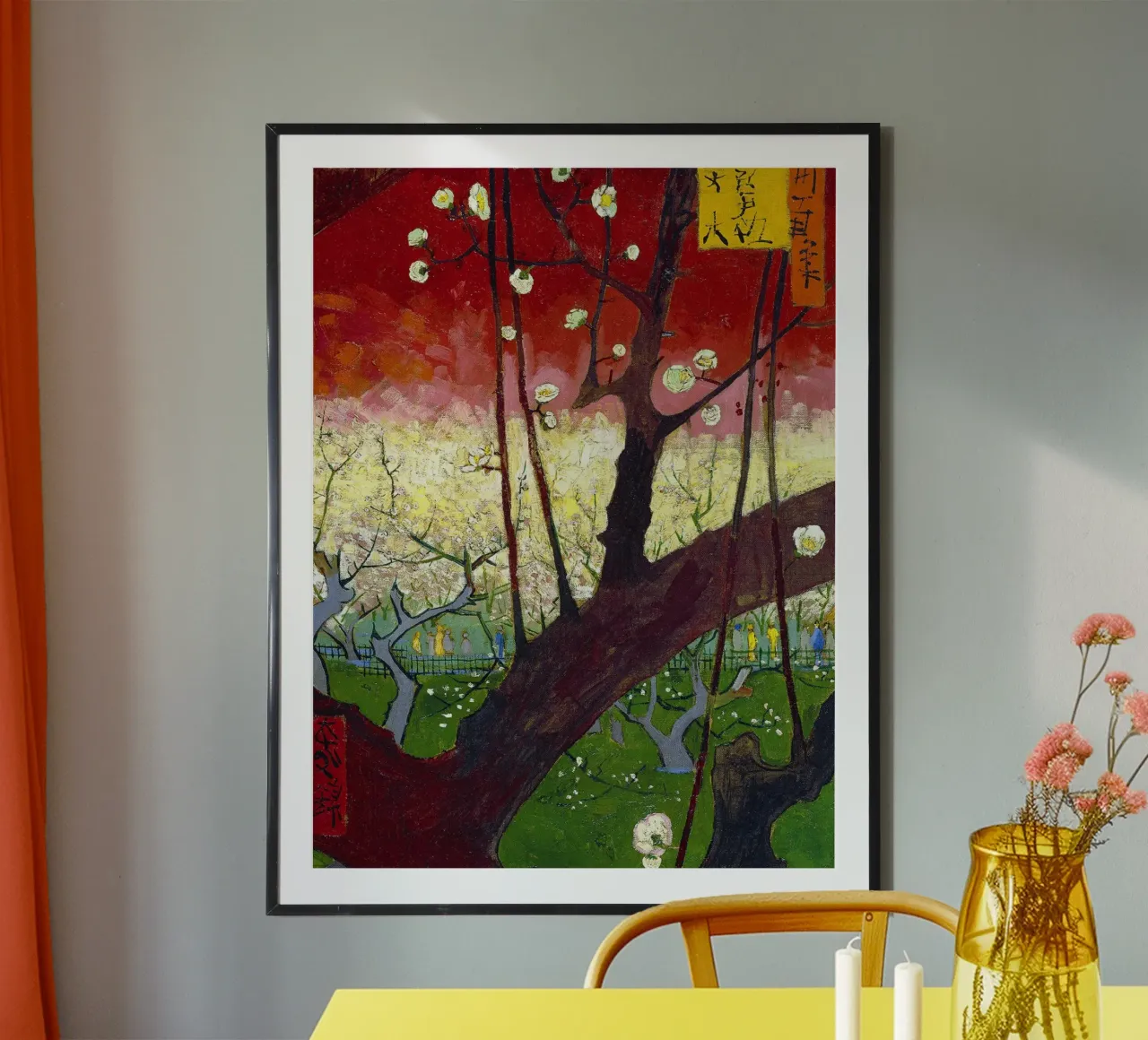Albero di prugne in fiore (dopo Hiroshige) poster con telaio in plastica da Christopher Soto