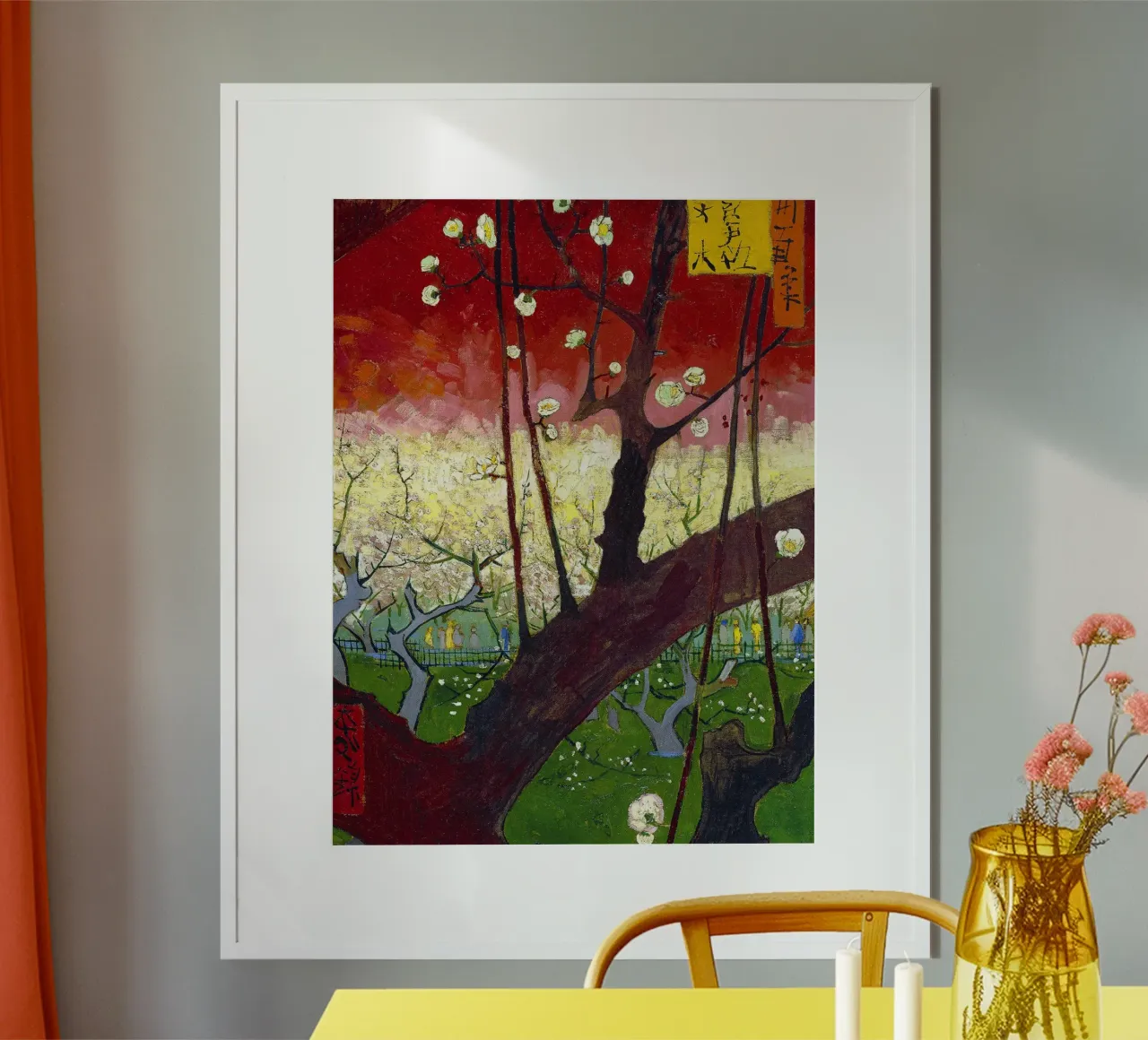 Albero di prugne in fiore (dopo Hiroshige) poster con telaio in plastica da Christopher Soto