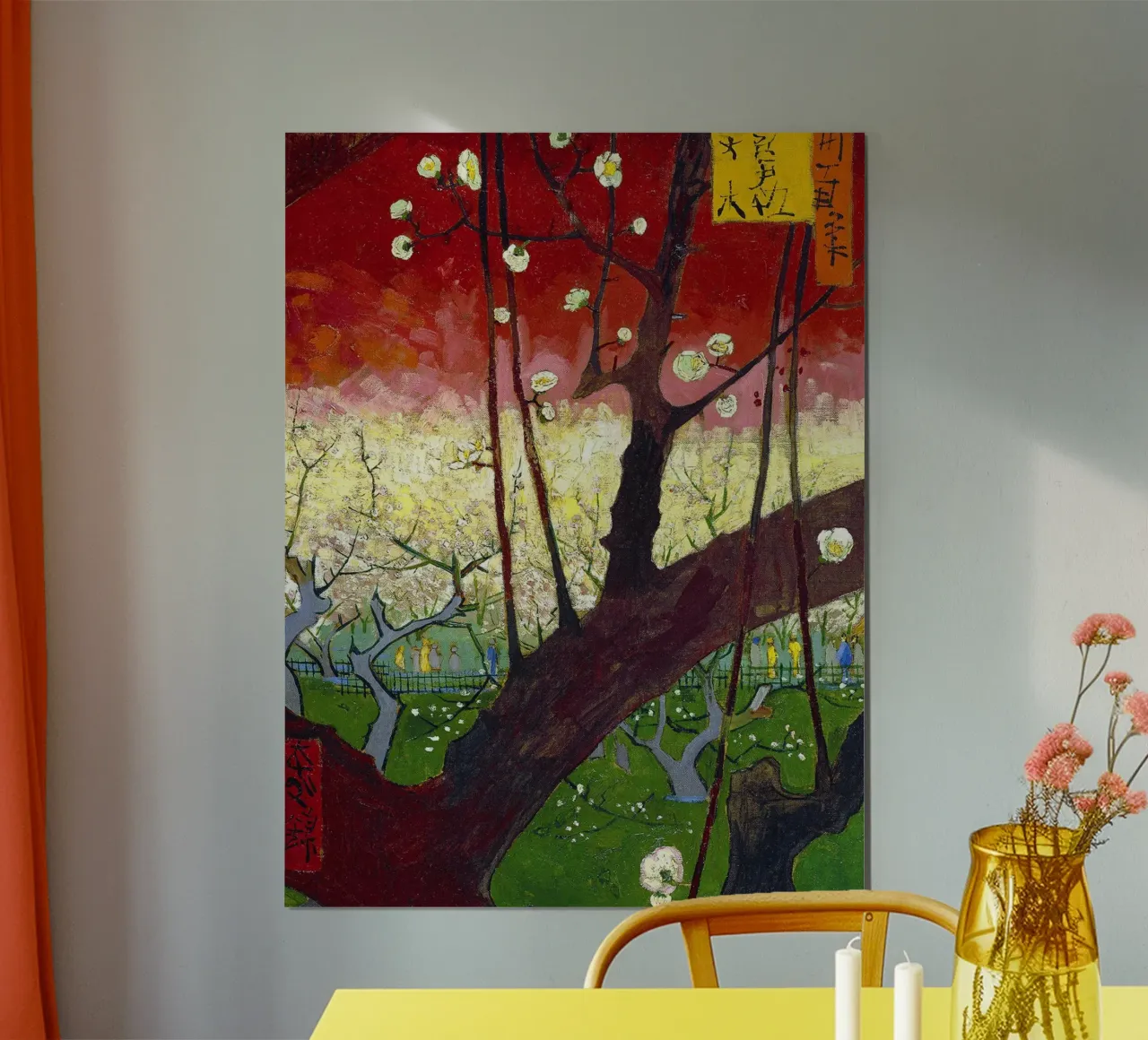 Albero di prugne in fiore (dopo Hiroshige) poster con telaio in plastica da Christopher Soto