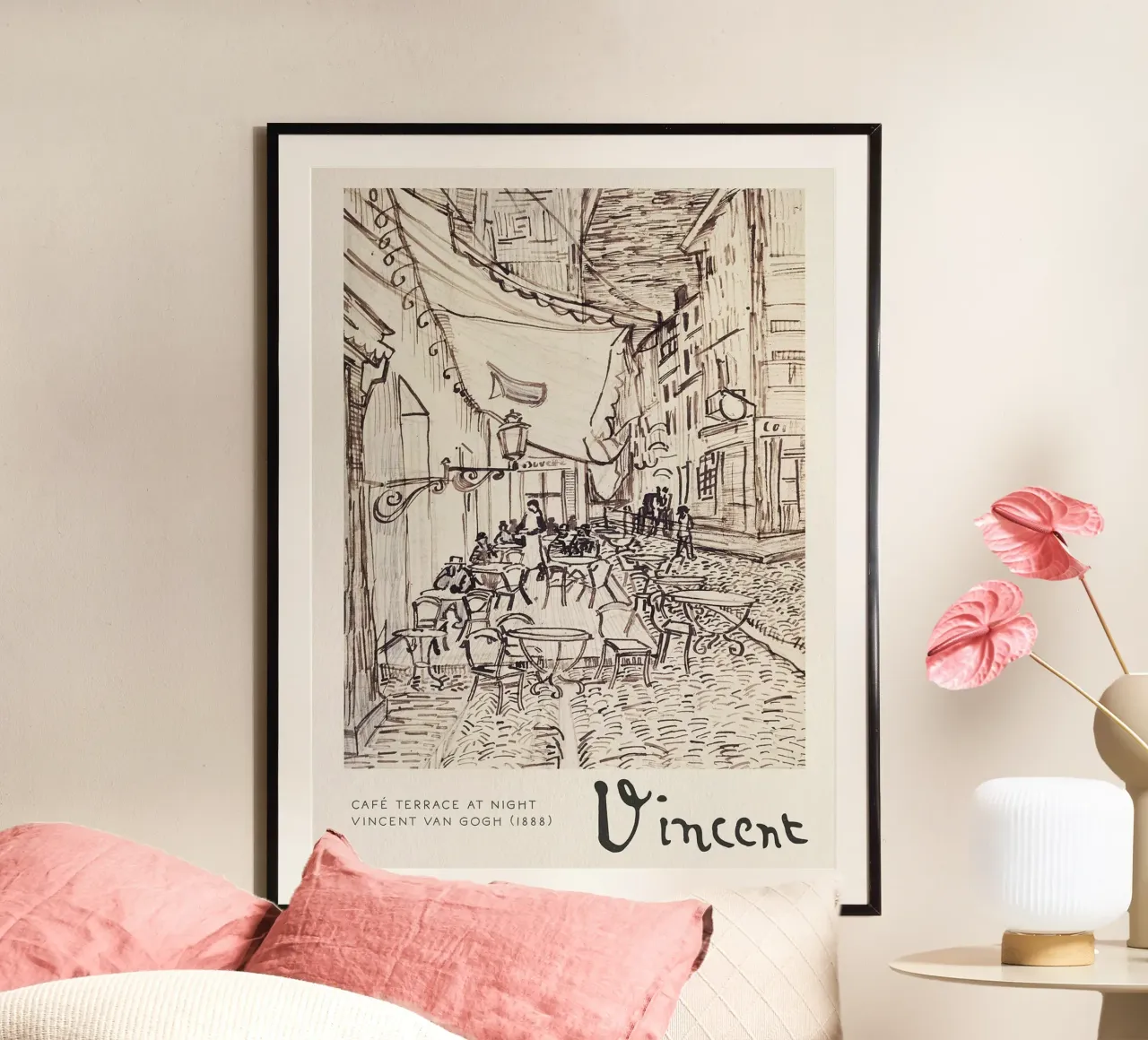 Schizzo di studio per la terrazza di un caffè di notte, 1888 poster con telaio in alluminio da Christopher Soto