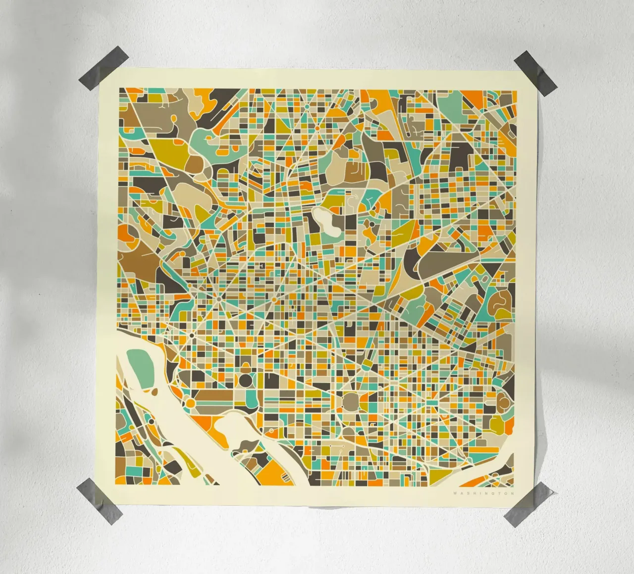 Mappa di Washington DC poster con telaio in alluminio da Jazzberry Blue