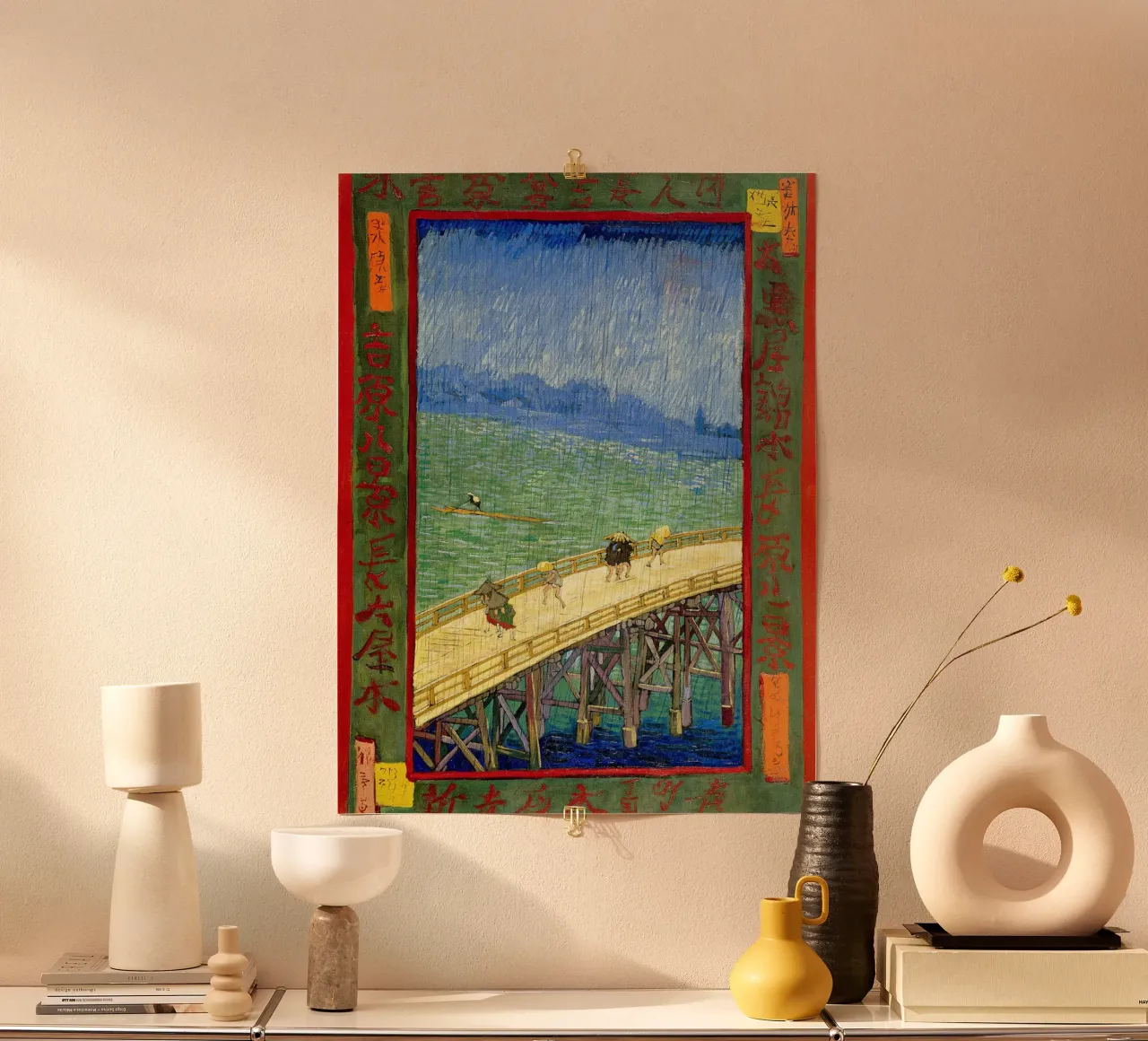Il ponte nel Rrain (dopo Hiroshige) poster con telaio in plastica da Christopher Soto