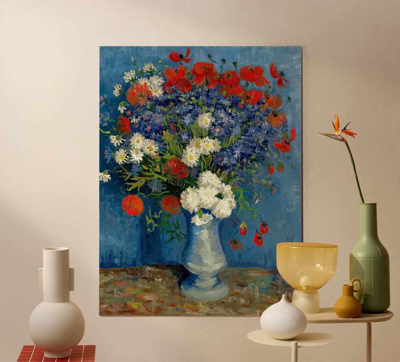 Vaso con fiordalisi e papaveri poster con telaio in plastica da Christopher Soto