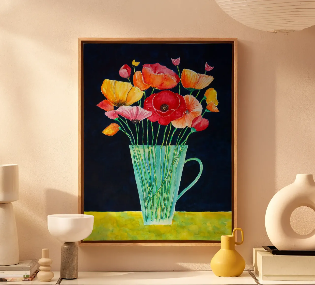 Vase with poppies canvas with Floater frame by Christopher Soto