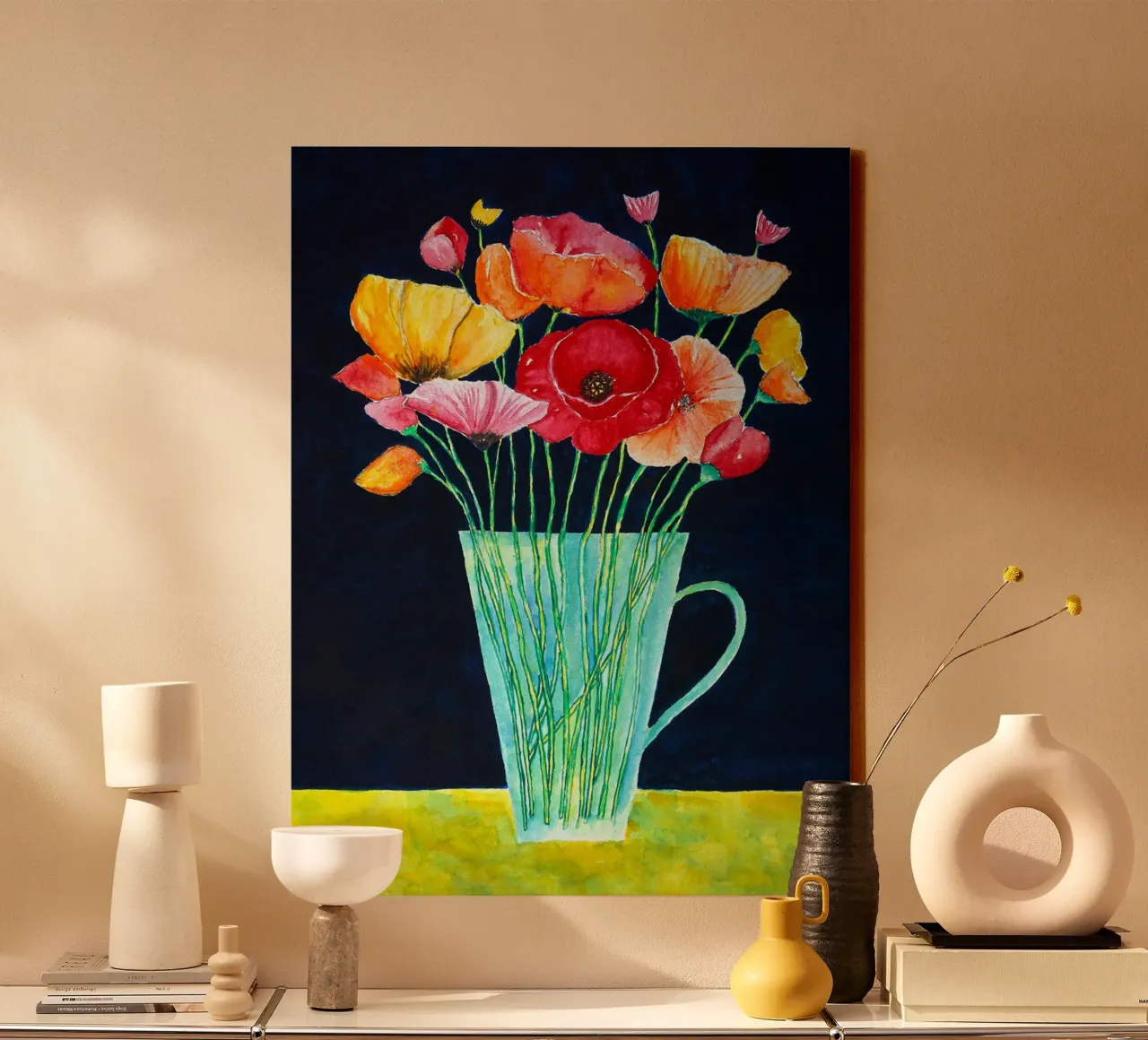 Vase with poppies canvas with Floater frame by Christopher Soto