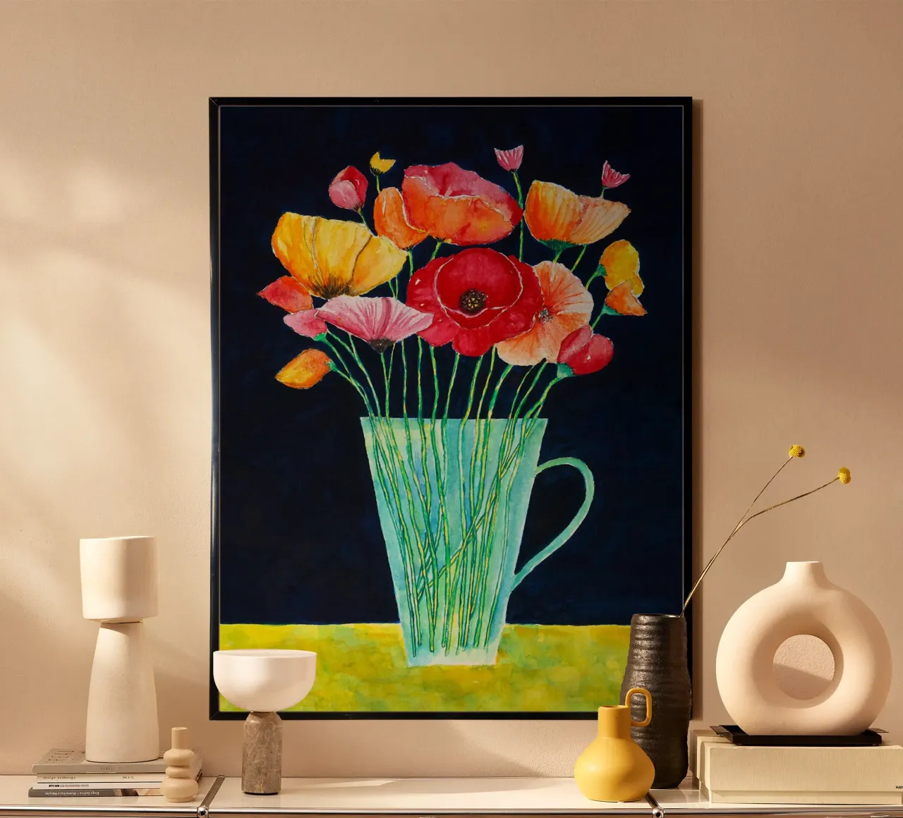 Vaso con papaveri poster con telaio in plastica da Christopher Soto