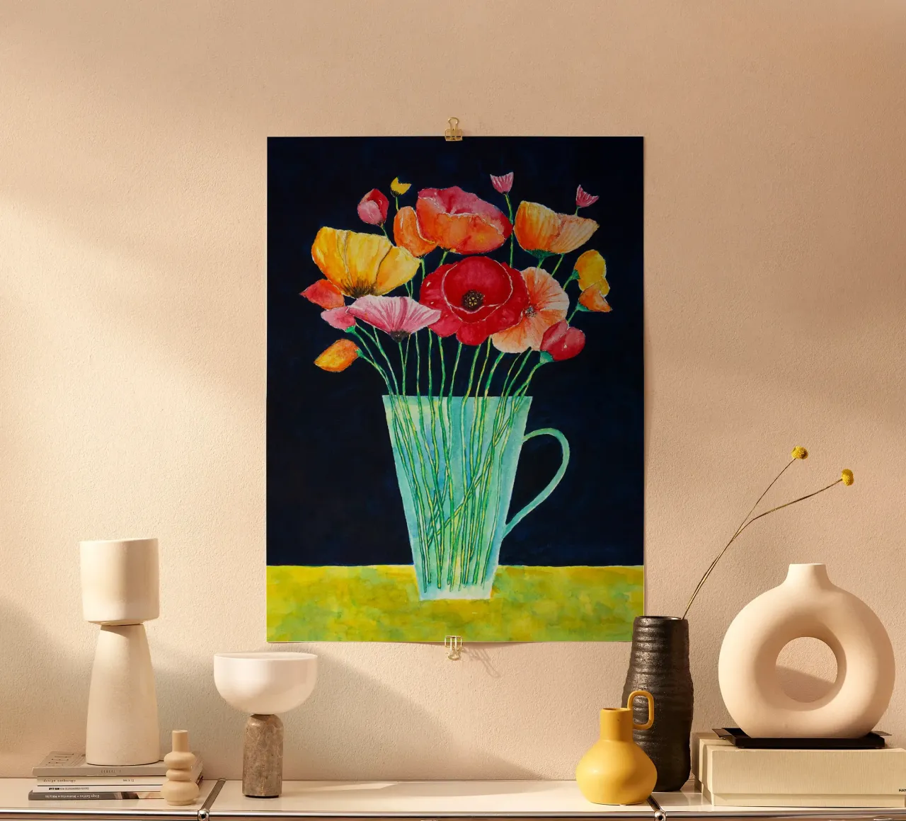 Vaso con papaveri poster con telaio in plastica da Christopher Soto