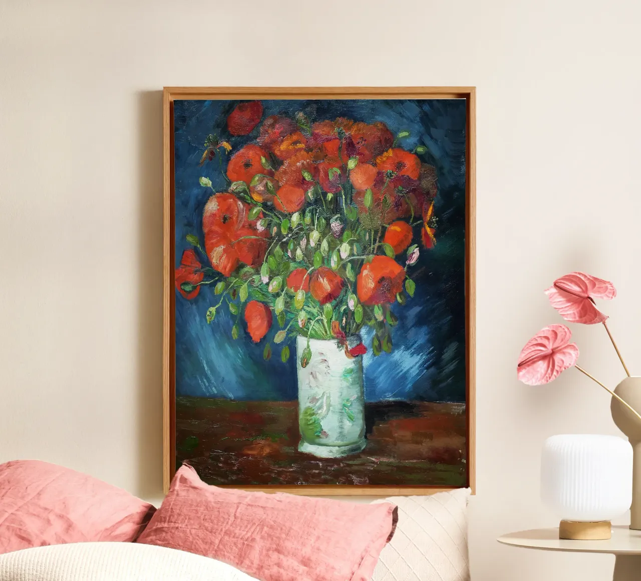 Vase with red poppies canvas with Floater frame by Christopher Soto