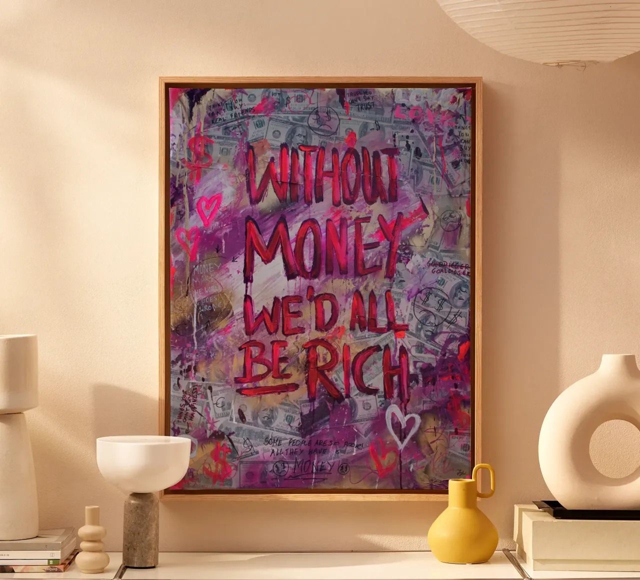 Without money canvas met Baklijst van Hirschbild