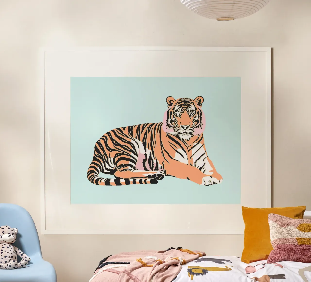 Arancione tigrato rosa poster con telaio in plastica da Asha Designs