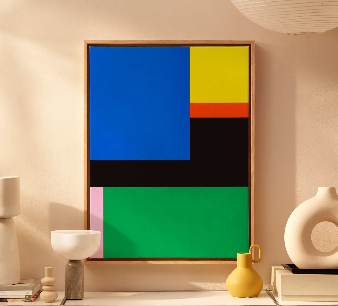 Abstract and conceptual canvas with Floater frame by Maria Lang
