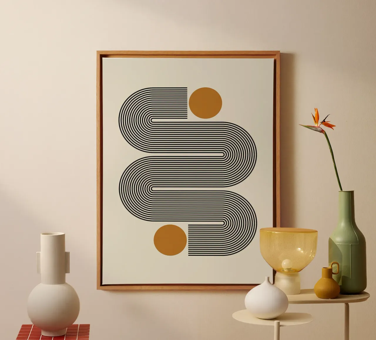 Abstract and geometric canvas with Floater frame by Maria Lang