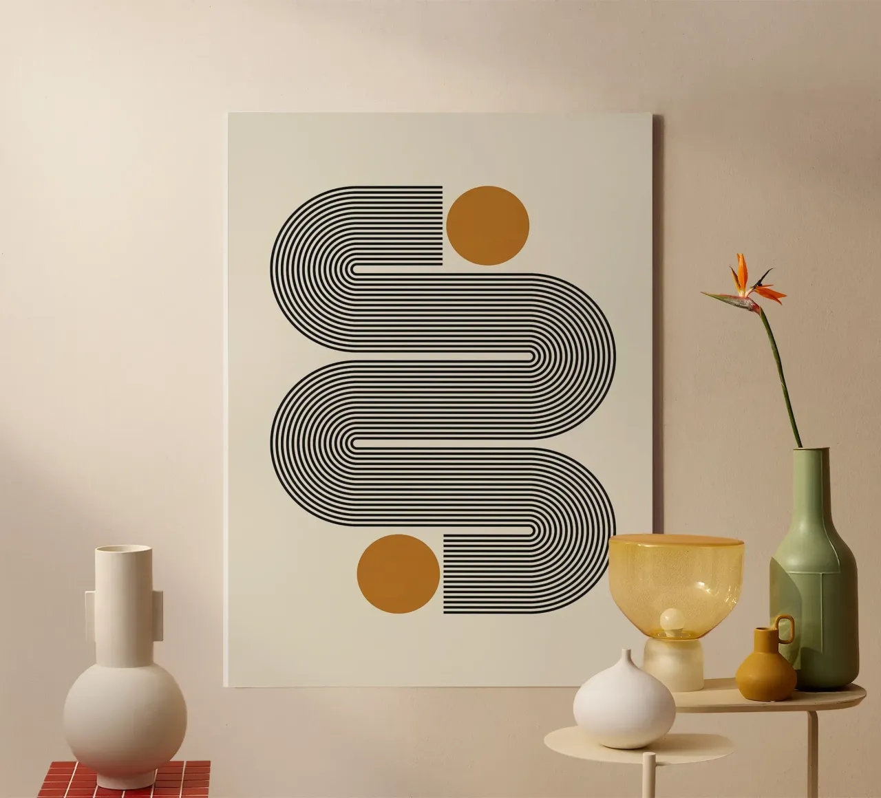 Abstract and geometric canvas with Floater frame by Maria Lang