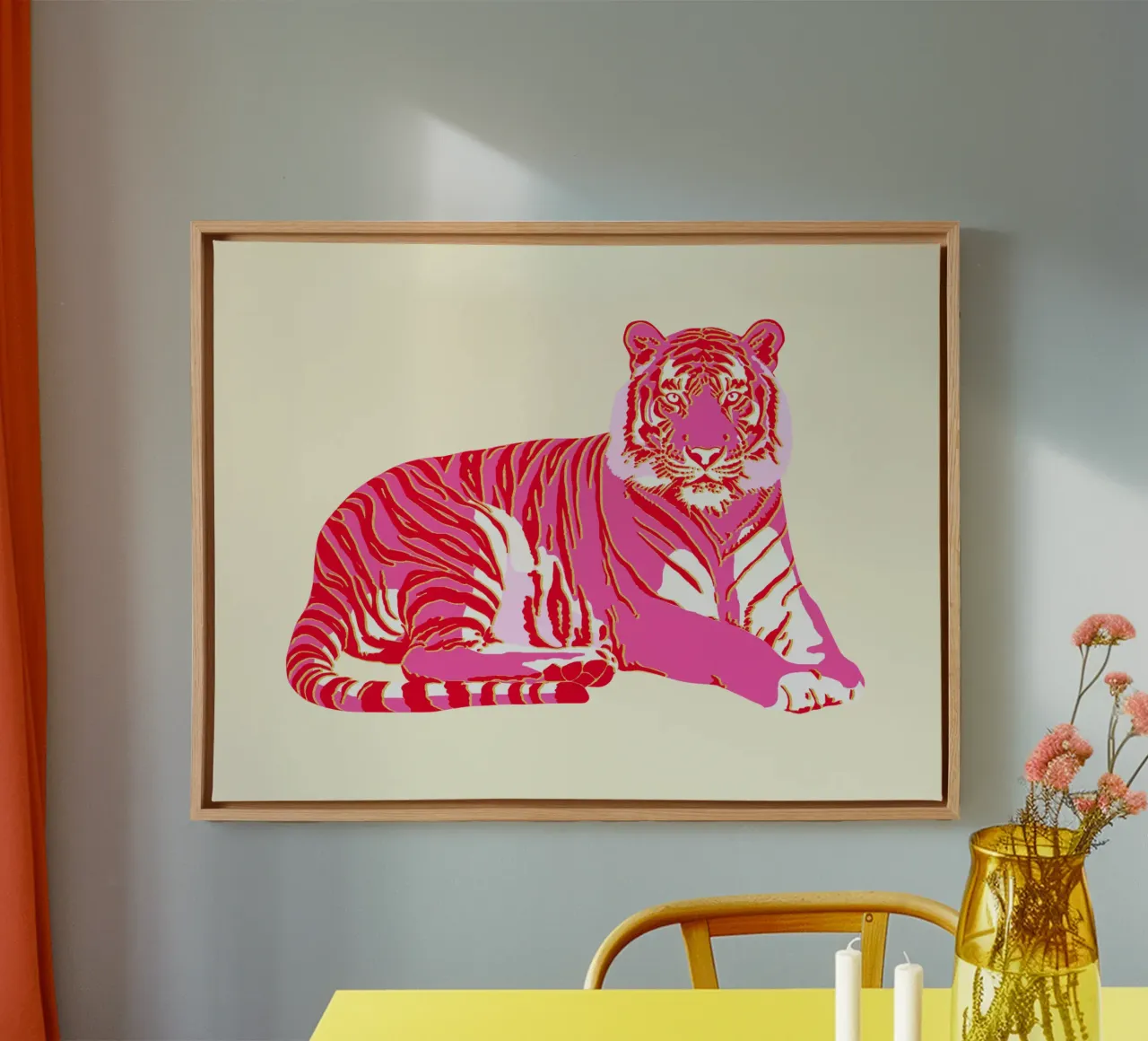 Tigre Rosso Rosa Oro tela con Cornice a cassetta da Asha Designs
