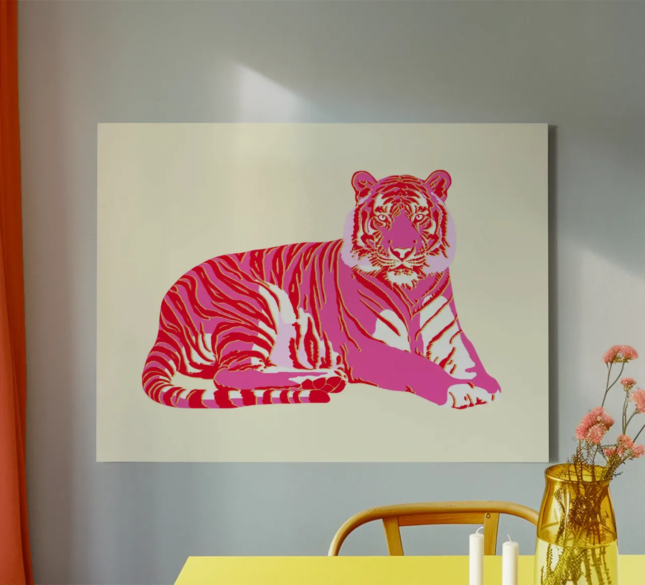 Tigre Rosso Rosa Oro tela con Cornice a cassetta da Asha Designs