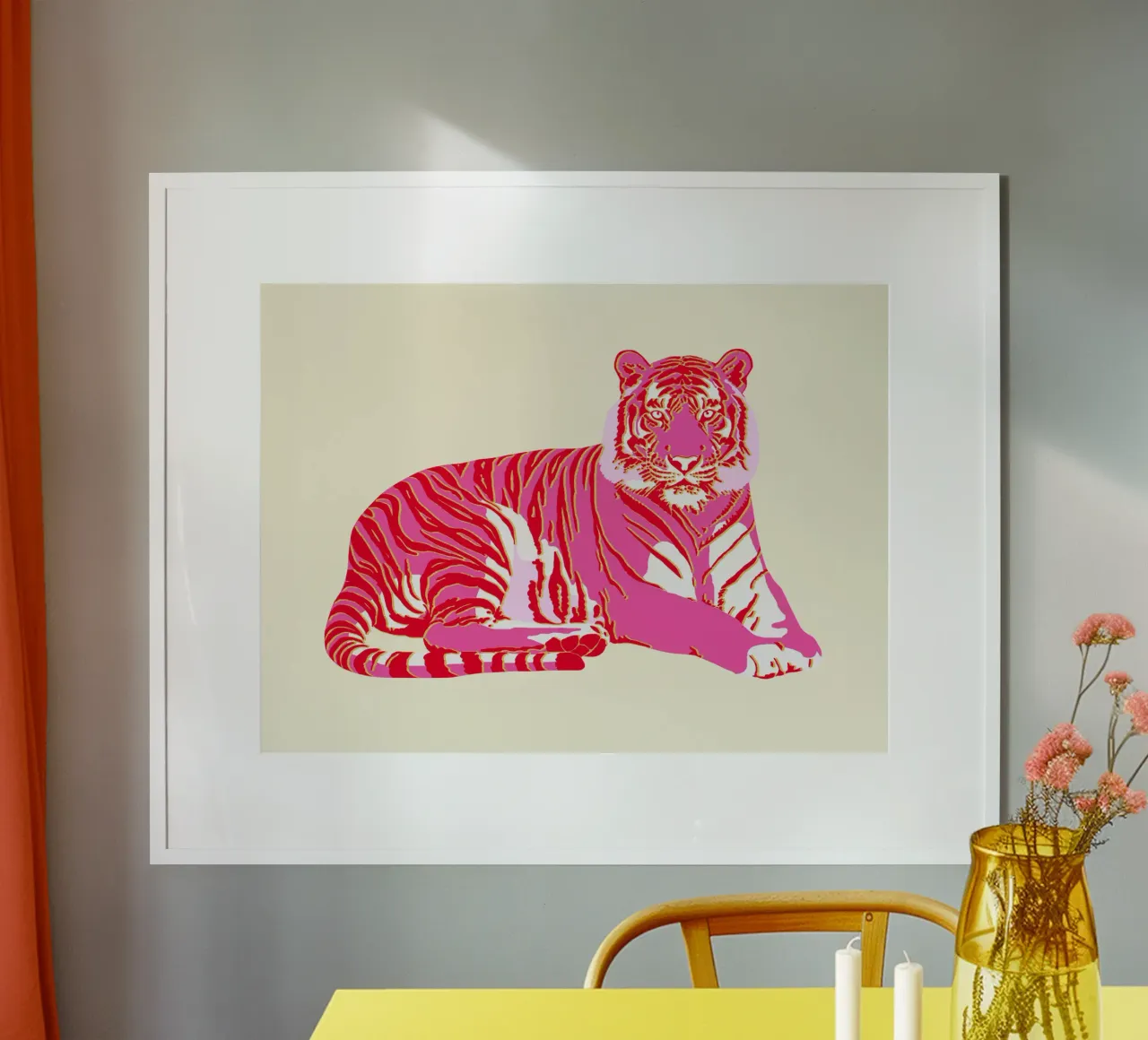 Tiger Rot Rosa Gold Poster mit Kunststoffrahmen von Asha Designs