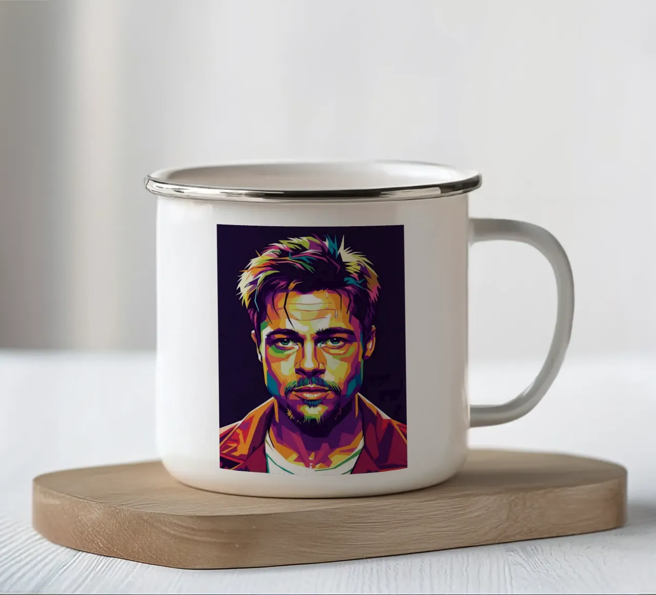 Brad Pitt ritratto pop art tazza in smalto da Hantamrata