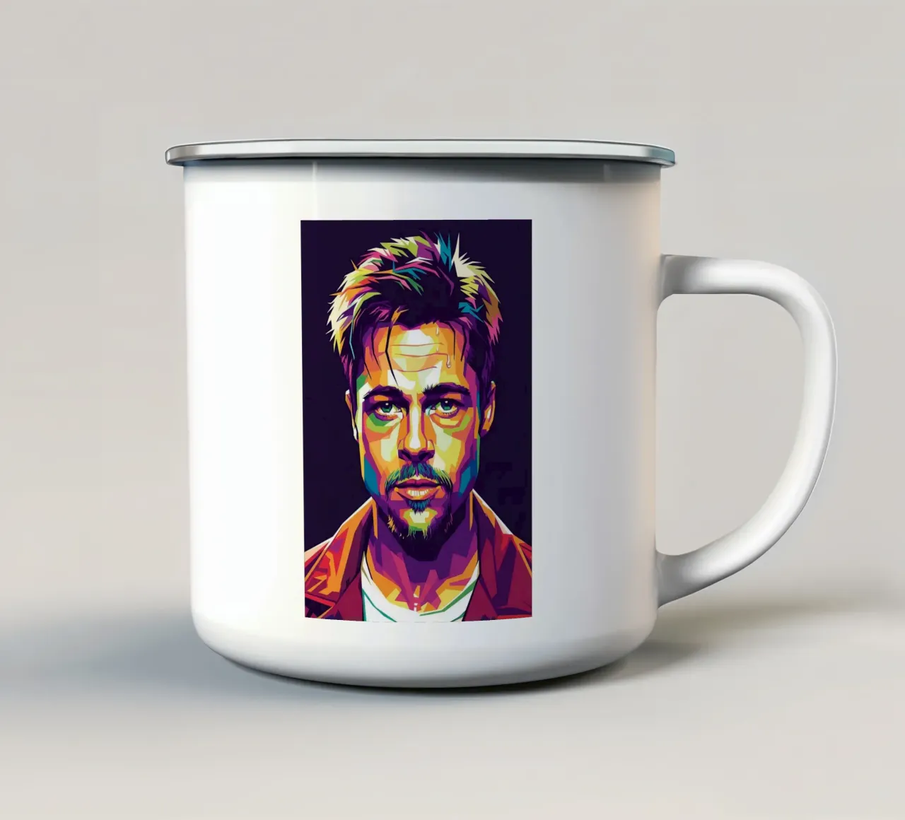 Brad Pitt ritratto pop art tazza in smalto da Hantamrata