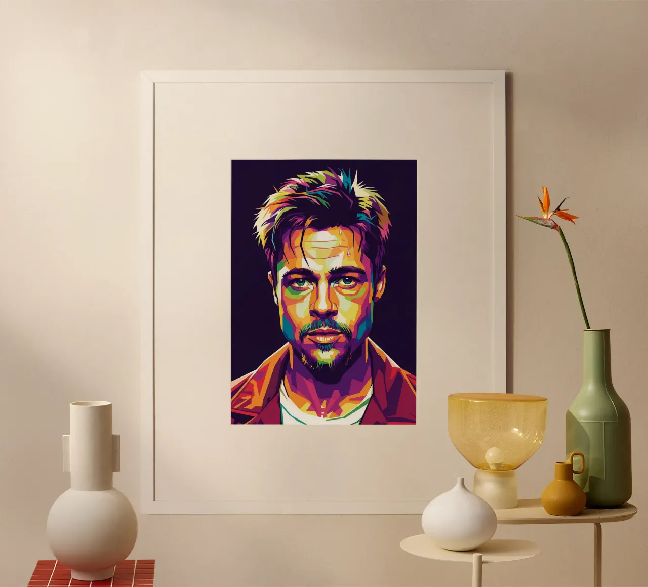 Brad Pitt ritratto pop art poster con telaio in plastica da Hantamrata