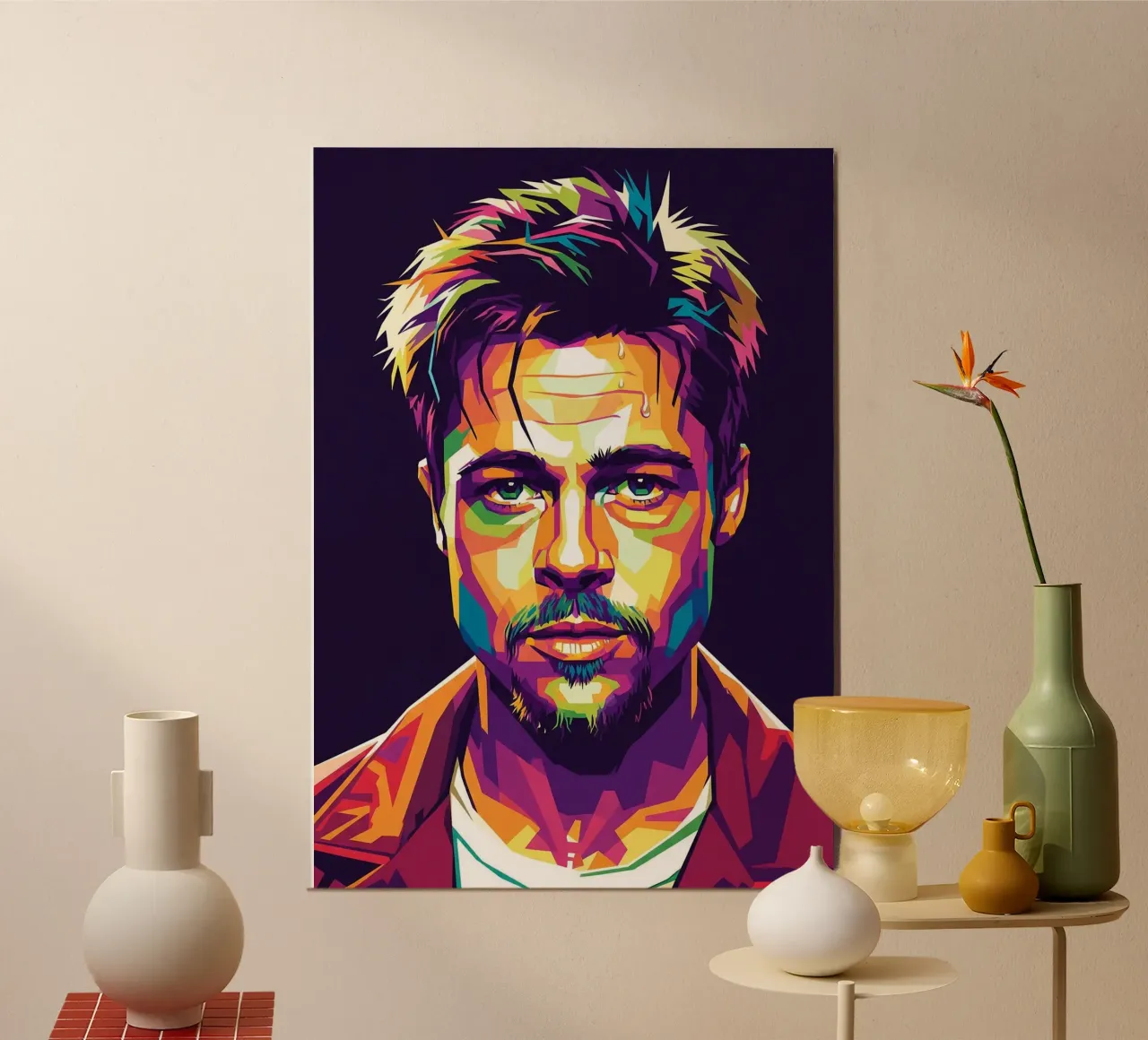Brad Pitt ritratto pop art poster con telaio in plastica da Hantamrata