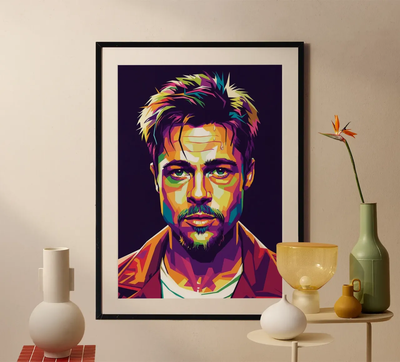 Brad Pitt ritratto pop art poster con telaio in plastica da Hantamrata