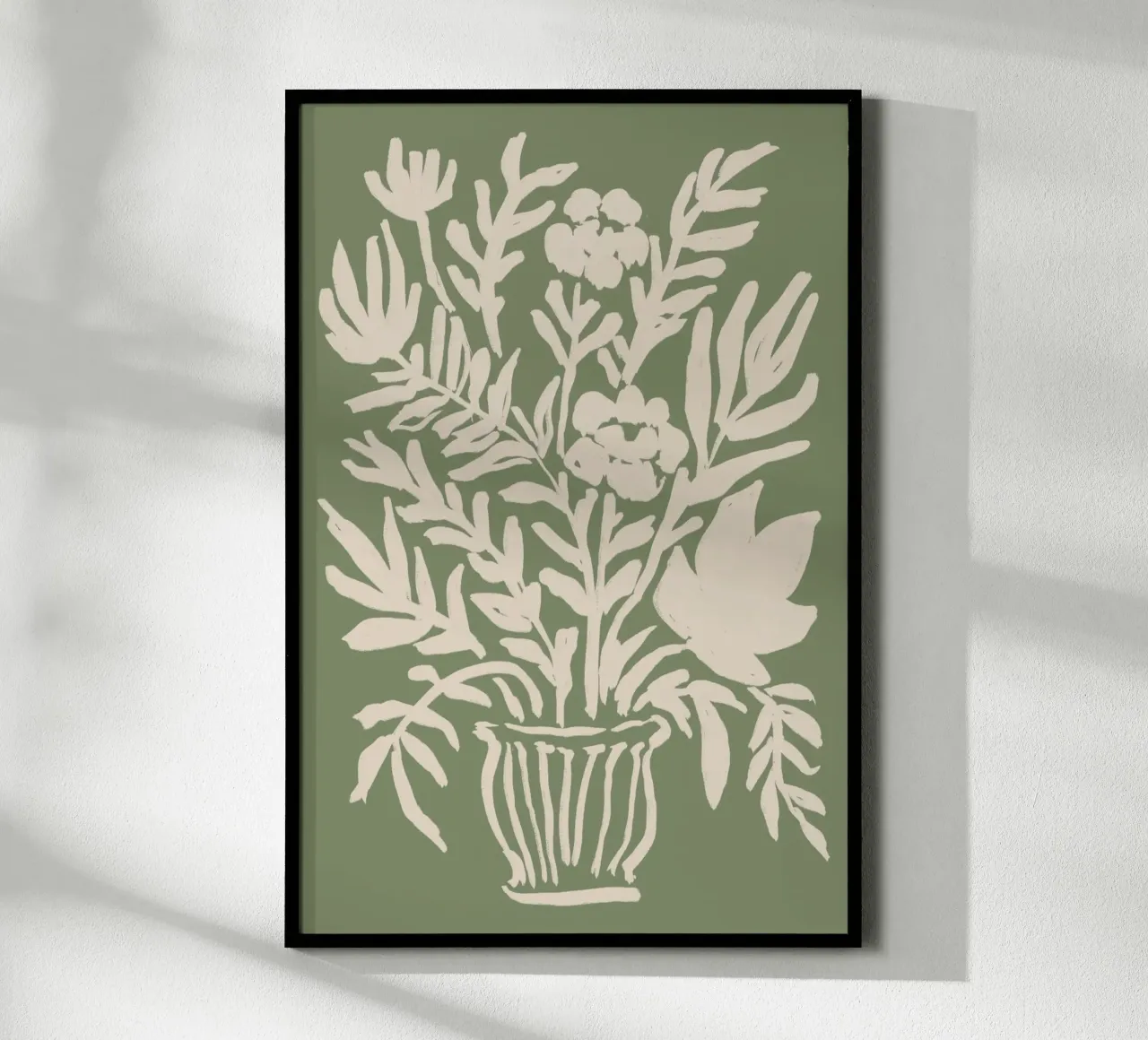 Abstract wit gebloemd op saliegroen poster van Melloi Art Print