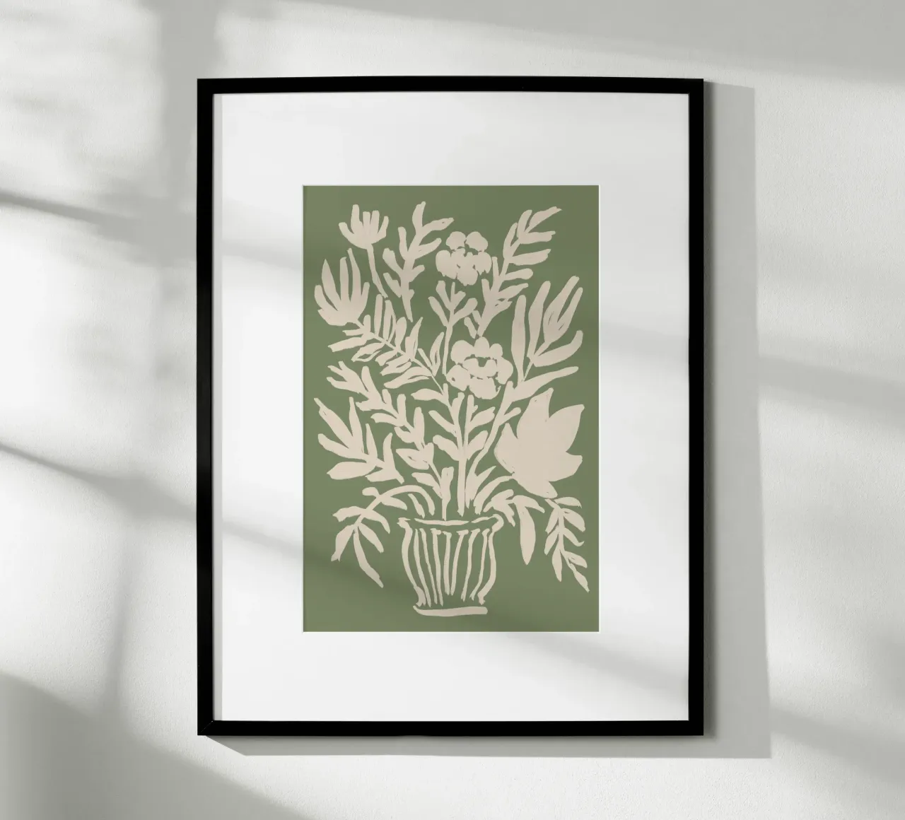 Abstract wit gebloemd op saliegroen poster van Melloi Art Print