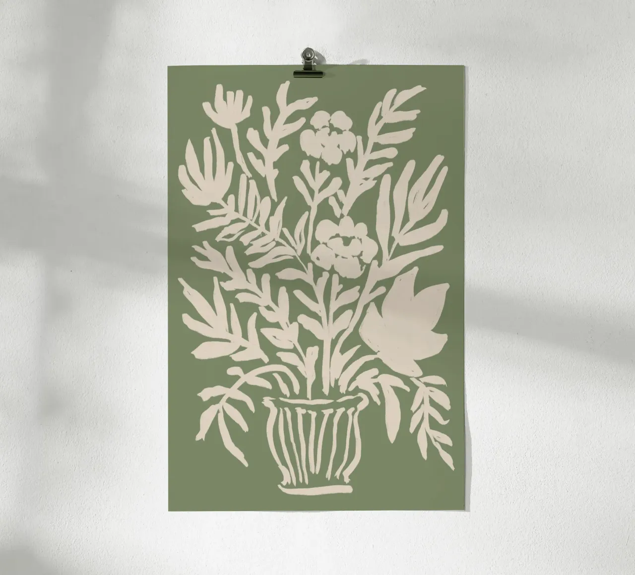 Abstract wit gebloemd op saliegroen poster van Melloi Art Print
