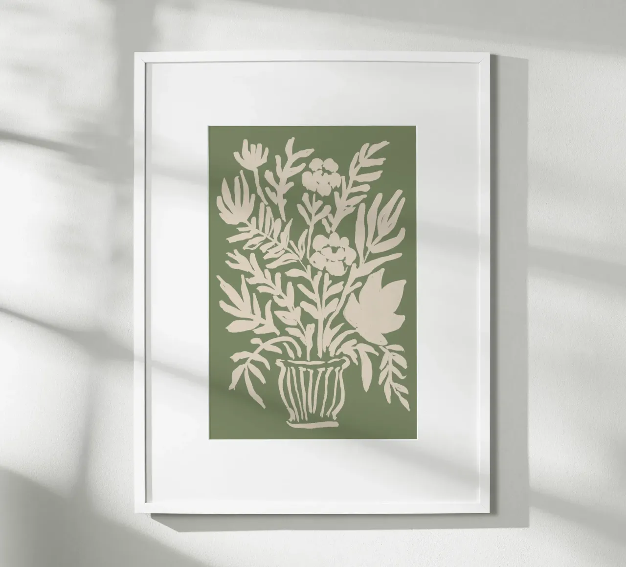 Abstract wit gebloemd op saliegroen poster van Melloi Art Print