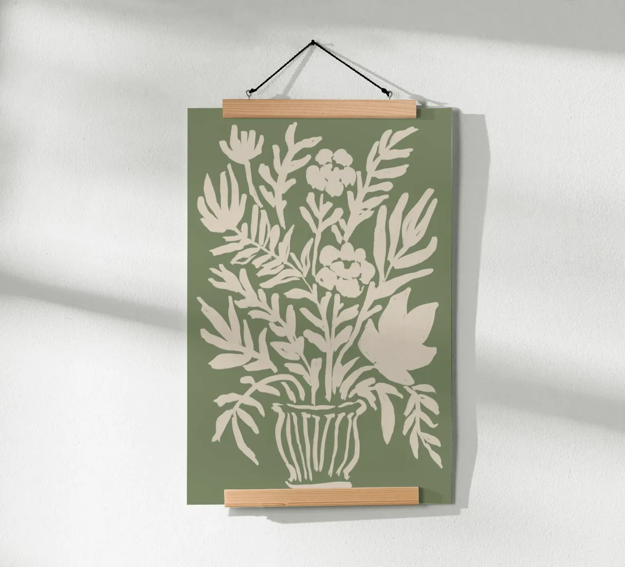 Abstract wit gebloemd op saliegroen poster van Melloi Art Print