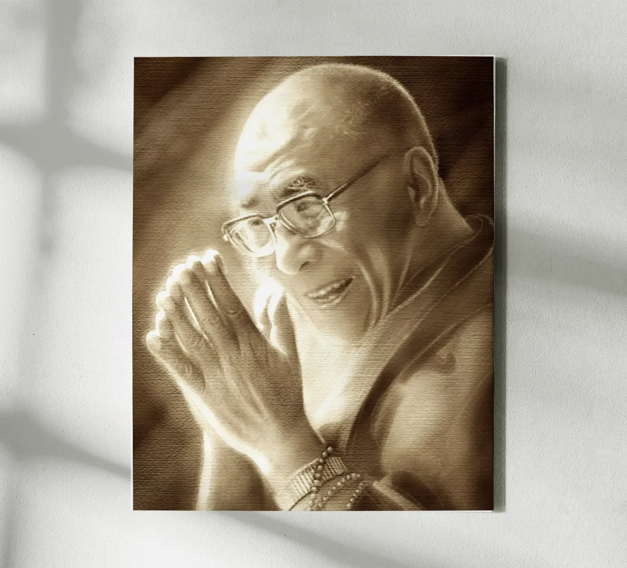 HH Dalai Lama, praying for the world canvas with Floater frame by Happy 😃 Art 🎨 by Christine Schnoell