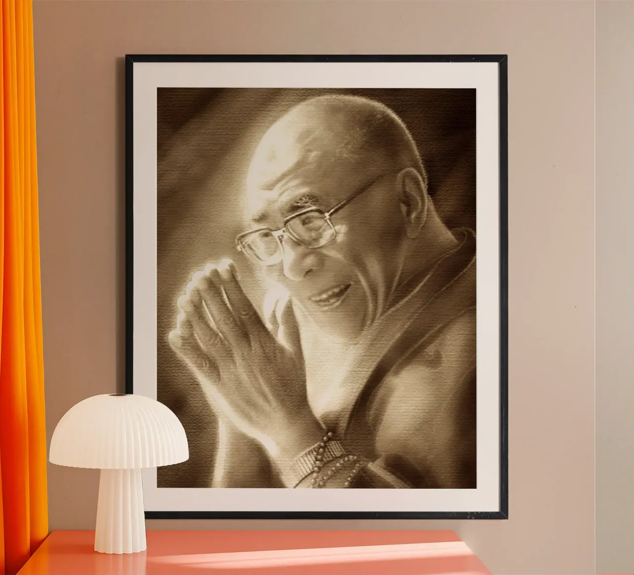 HH Dalai Lama, prier pour le monde poster de Happy 😃 Art 🎨 by Christine Schnoell