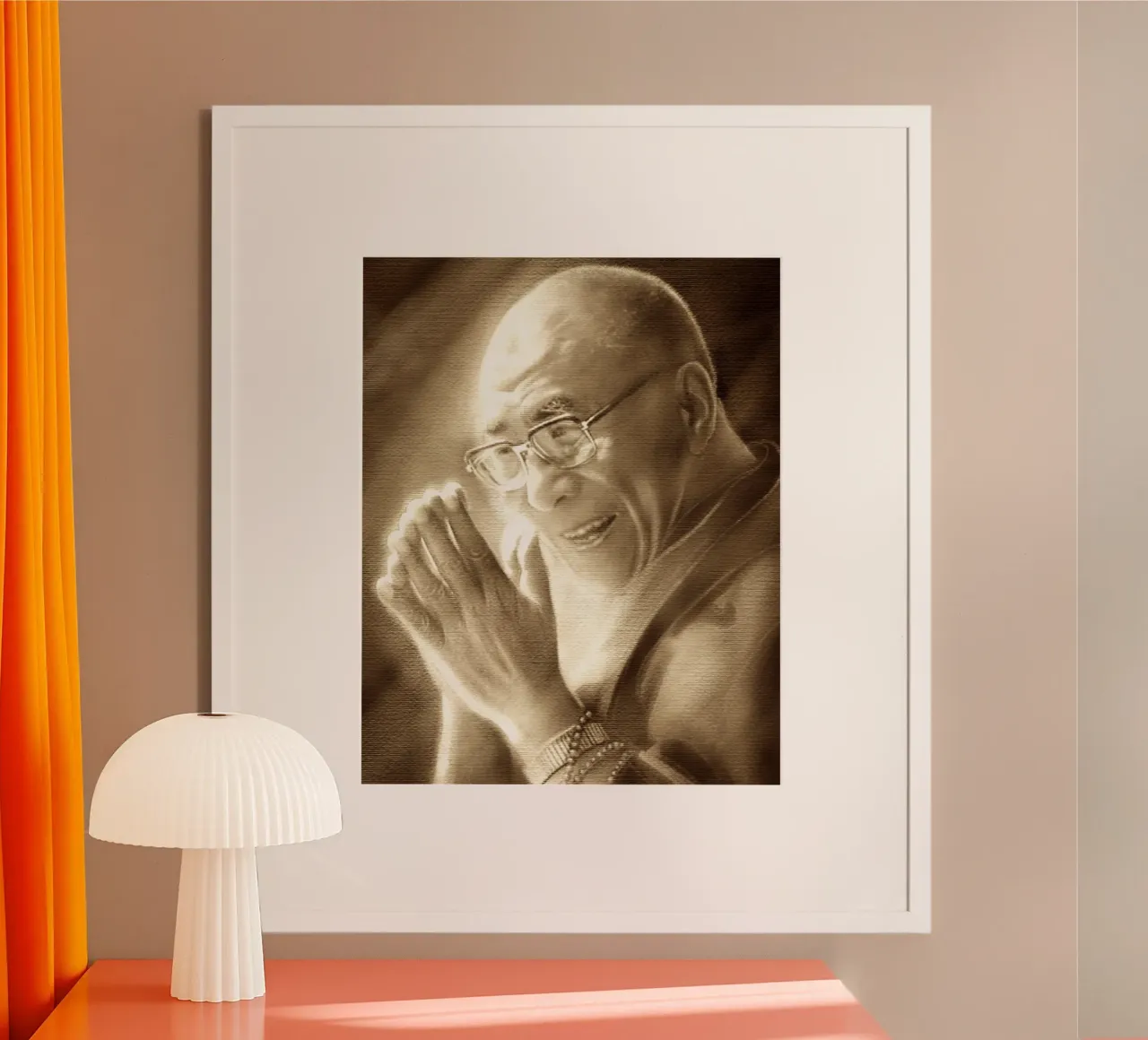 HH Dalai Lama, prier pour le monde poster de Happy 😃 Art 🎨 by Christine Schnoell