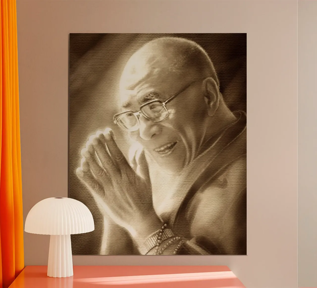 HH Dalai Lama, prier pour le monde poster de Happy 😃 Art 🎨 by Christine Schnoell