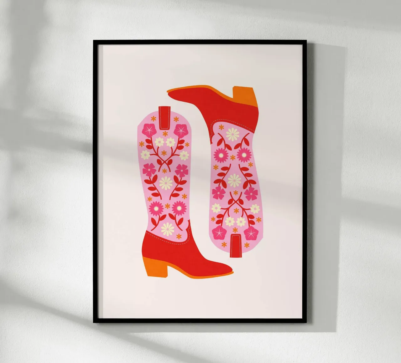 Bonitas Botas Vaqueras - Rojo Rosa poster con marco de madera de Asha Designs
