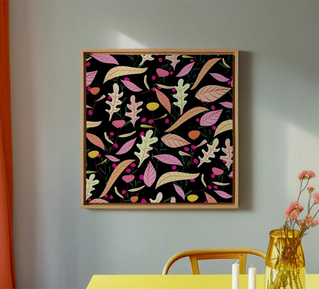 Botanical pattern 22 canvas with Floater frame by Little Dean
