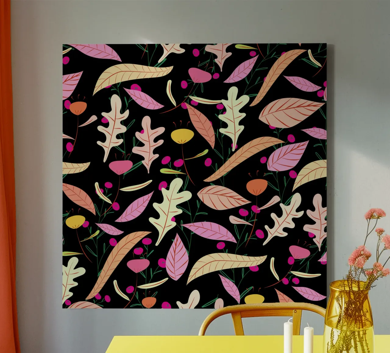 Botanical pattern 22 canvas with Floater frame by Little Dean