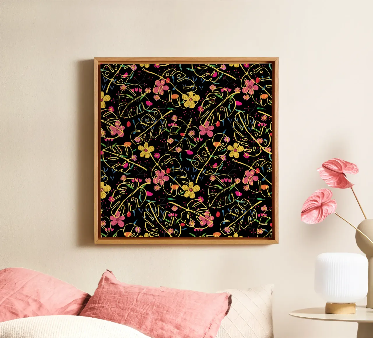 Botanical pattern 23 canvas with Floater frame by Little Dean