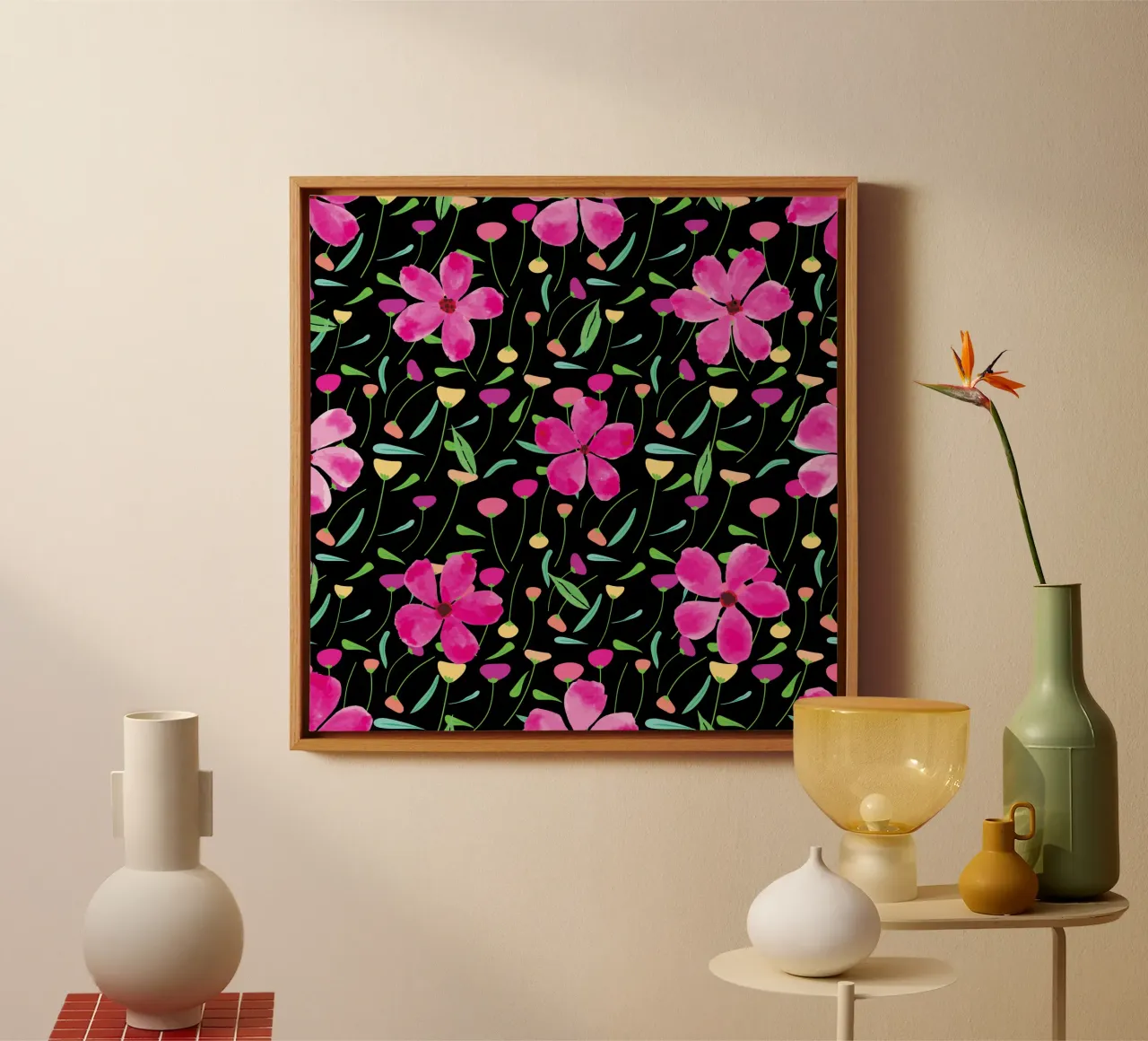 Botanical pattern 24 canvas with Floater frame by Little Dean